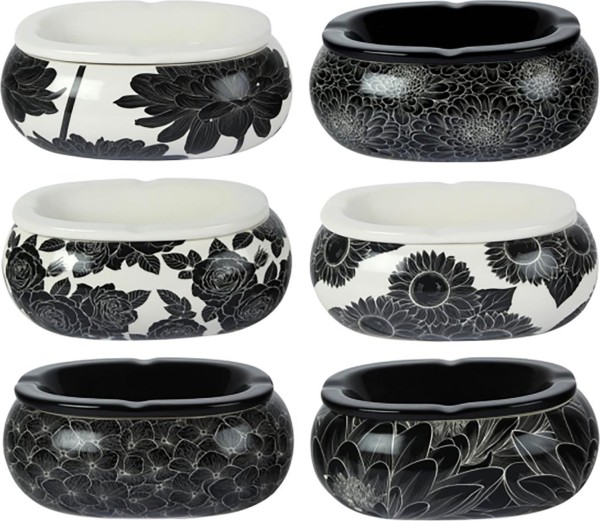 Windascher Keramik oval Black & White Flowers - 6er Packung