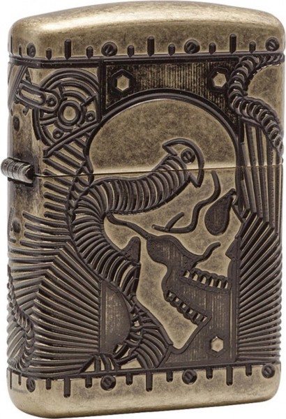 Zippo Feuerzeug Messing Antik Armor Case Skull